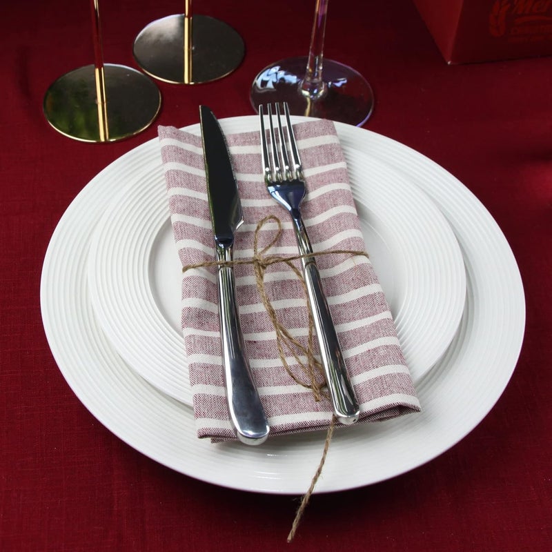INFEI Broad Striped Cotton Blended Dinner Cloth Napkins  Set of 12 40 x 30 cm  for Christmas Events  Home Use Rust Red - Image 2
