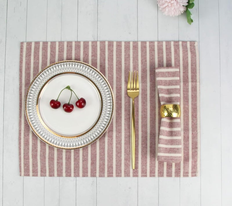 INFEI Broad Striped Cotton Blended Dinner Cloth Napkins  Set of 12 40 x 30 cm  for Christmas Events  Home Use Rust Red - Image 4