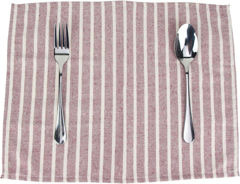 INFEI Broad Striped Cotton Blended Dinner Cloth Napkins  Set of 12 40 x 30 cm  for Christmas Events  Home Use Rust Red - Image 3