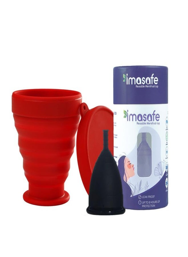 Imasafe Reusable Menstrual Cup for Women 100% Medical Grade Liquid Silicone |Ultra Soft, Odour & Rash Free Cups. (Sterilizing Red Container + Small MC, Black) - Image 1