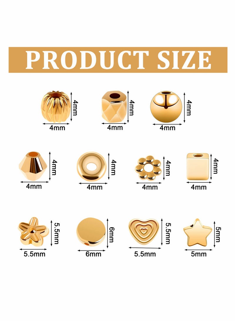 Excefore 1700 Pieces Spacer Beads Set Assorted DIY Loose Bead Round Ball Star Beads Rondelle Faceted Cube Square Spacer Column Beads 11 Styles Jewelry Charms Beads for DIY Crafts Jewelry Making (Gold) - Image 2