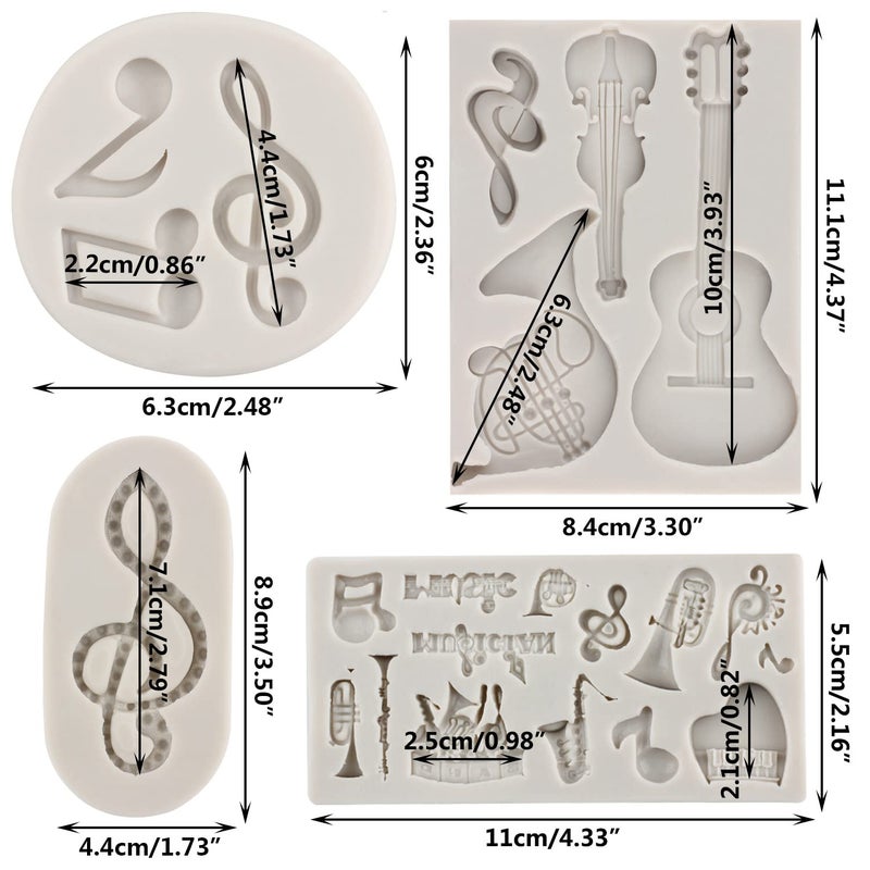 Sijiangmold Music Note Fondant Molds Musical Instruments Silicone Molds Boombox Microphone Radio Guitar Mold For Cake Decoration Cupcake Topper Polymer Clay Chocolate Candy Gum Paste Set Of 4 - Image 2