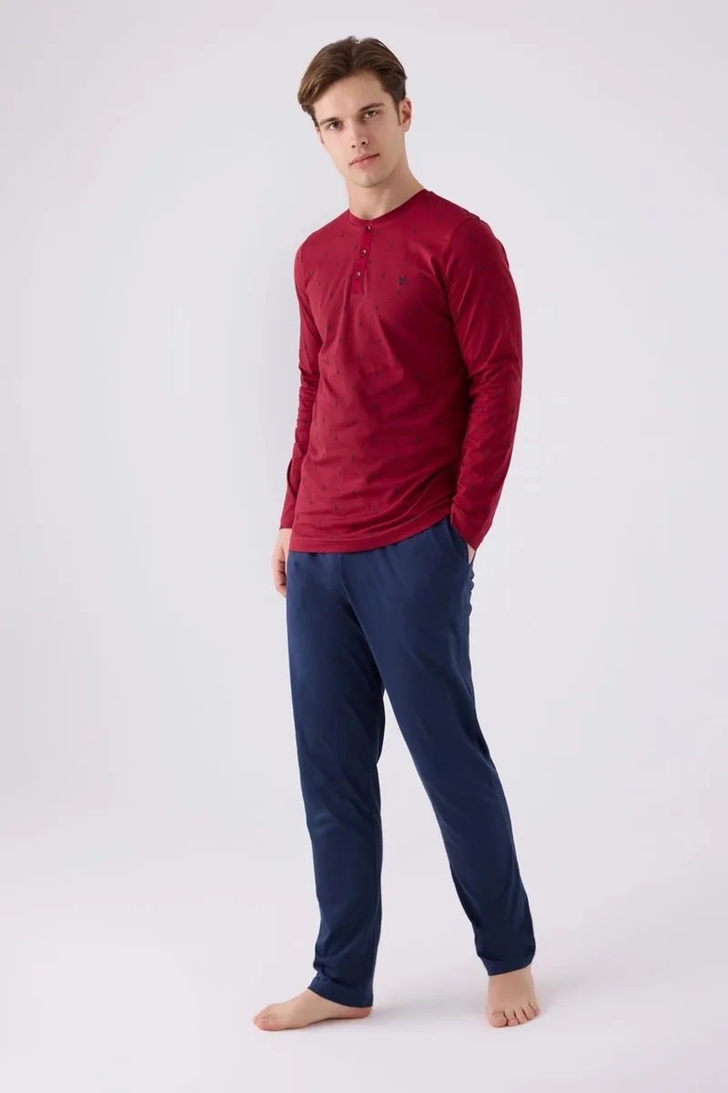 ارنيتا Men's Claret Red Seasonal Pajama Set, Cotton