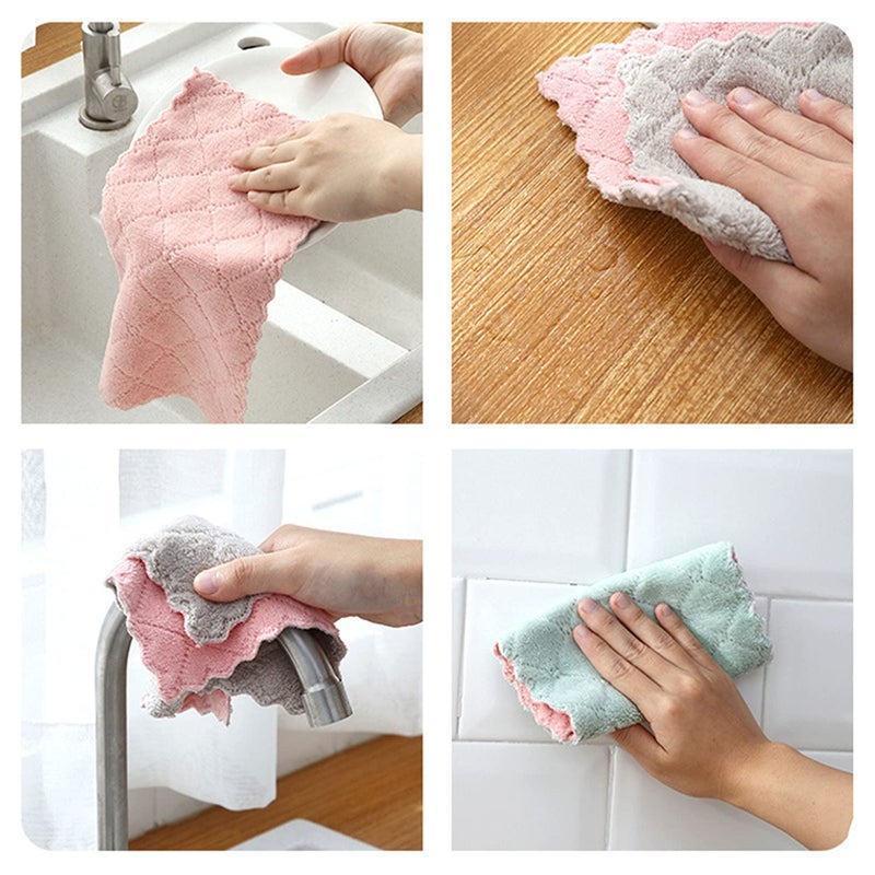 SAOYOAS 12 Pack Kitchen Towels Quick Dry Washcloths, Coral Velvet Dishtowels Multipurpose Reusable Cloths, Soft Tea Absorbent Cleaning Cloths Double-Sided Microfiber Lint Free Rags. - Image 4