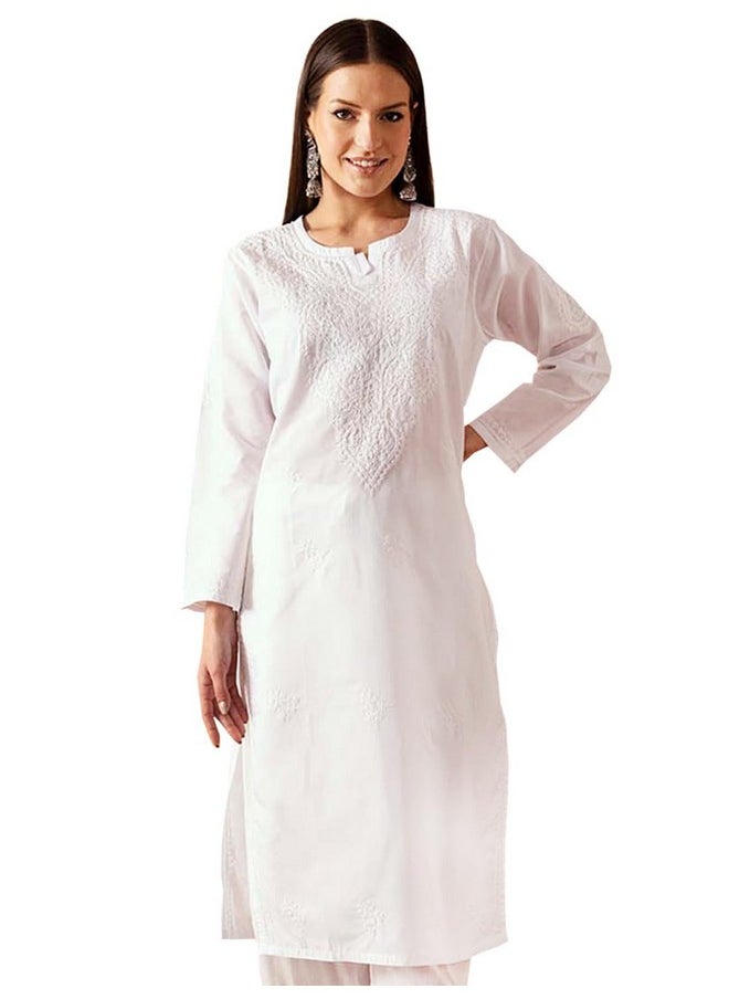 ADA - Ada Hand Embroidered Lucknow Chikankari Cotton Kurti Kurta Tunic for Women A342228 White (M) - Image 1
