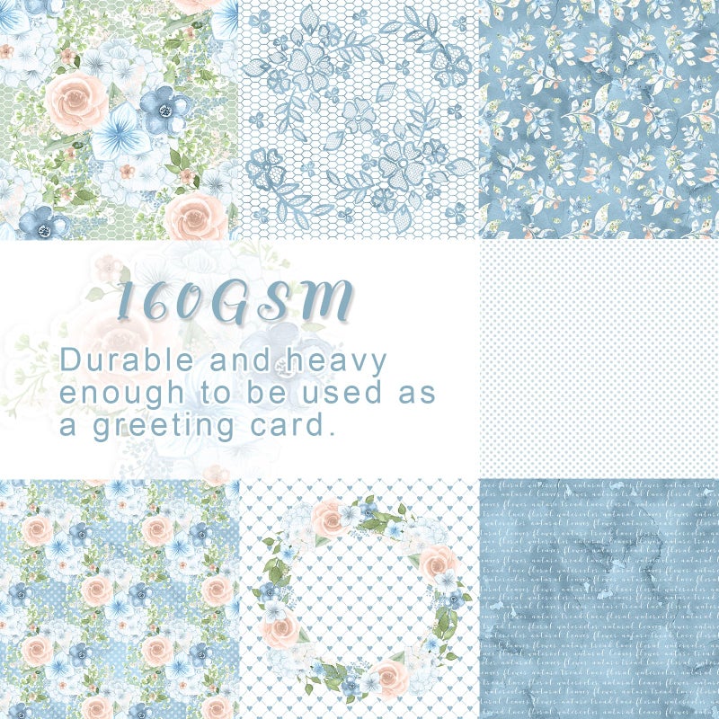 Naszonus 28 Sheets Scrapbook Paper, Floral Scrapbooking Specialty Papers 160gsm Cardmaking Craft Paper Pack Decorative Paper for Card Making (6"X6" Inch, Powder Blue Flowers) - Image 3