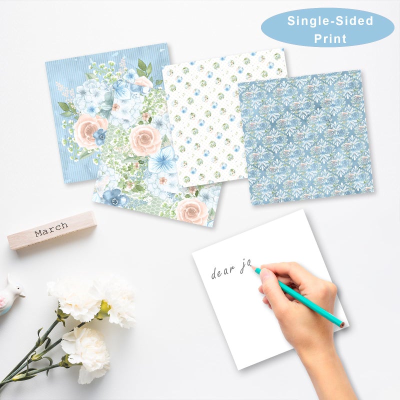 Naszonus 28 Sheets Scrapbook Paper, Floral Scrapbooking Specialty Papers 160gsm Cardmaking Craft Paper Pack Decorative Paper for Card Making (6"X6" Inch, Powder Blue Flowers) - Image 2