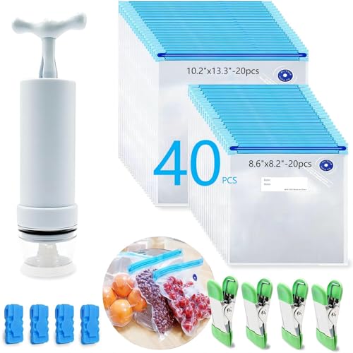 MOMODA Sous Vide Cooking Bags - Set of 40 | BPA-Free Reusable Vacuum Seal Bags with Air Valve for Joule and Anova Cookers | Freezer Safe Vacuum Food Storage Bags with Upgraded Hand Pump Included - Image 1