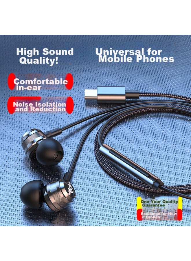 Orange Changao Wired Earphones, In-ear, High-definition Sound Quality, Digital Decoding, Noise Isolation, Universal For Phones And Computers, Compatible With Apple, Huawei, Oppo, Xiaomi, Vivo, Black, Type-c Flat Plug - Image 1