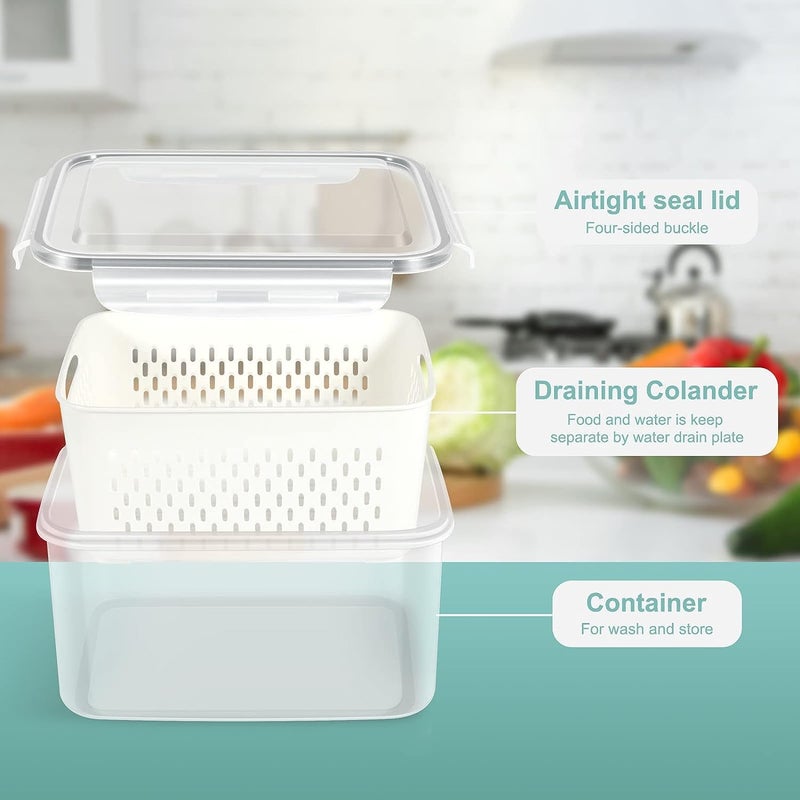 Snazzy Plastic 4 Pack Fridge Food Storage Container With LidsVegetable Fruit Berry Salad Kitchen Refrigerator Organizers Bins 415L315L17L08L Beige - Image 4