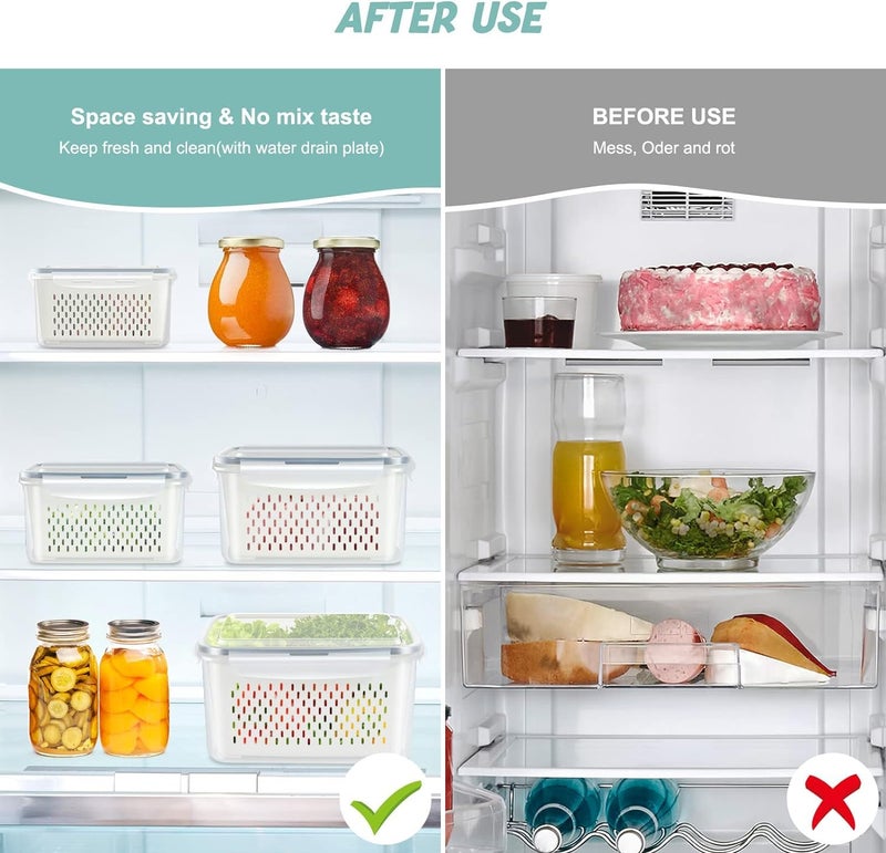 Snazzy Plastic 4 Pack Fridge Food Storage Container With LidsVegetable Fruit Berry Salad Kitchen Refrigerator Organizers Bins 415L315L17L08L Beige - Image 3