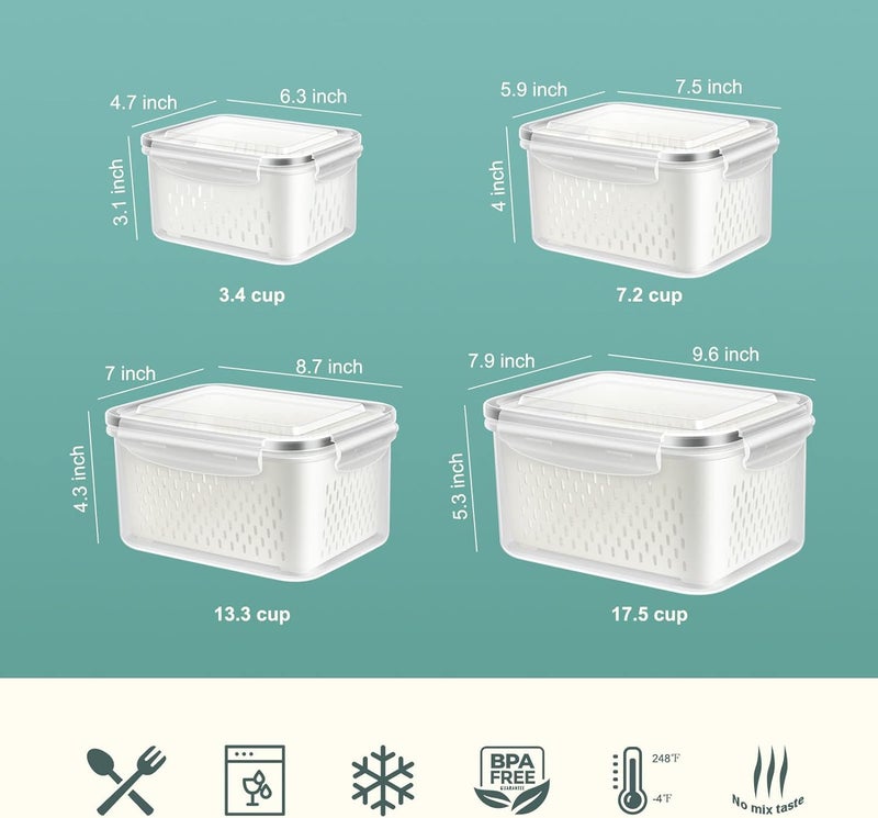 Snazzy Plastic 4 Pack Fridge Food Storage Container With LidsVegetable Fruit Berry Salad Kitchen Refrigerator Organizers Bins 415L315L17L08L Beige - Image 2