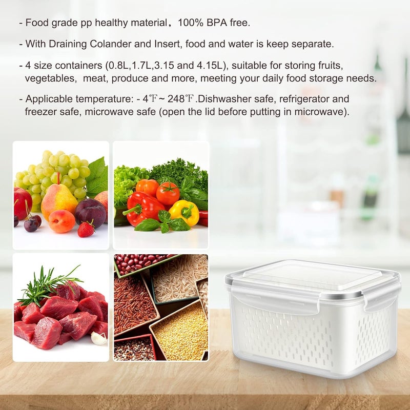 Snazzy Plastic 4 Pack Fridge Food Storage Container With LidsVegetable Fruit Berry Salad Kitchen Refrigerator Organizers Bins 415L315L17L08L Beige - Image 5