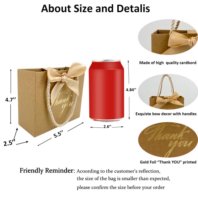 Tksbag 50 Pack Small Thank You Gift Bags With Handles  5.5''X 2.5''X4.7'' Mini Brown Gift Bags Bulk For Baby Shower  Birthday  Wedding  Party Favors  Mother'S Day - Image 2