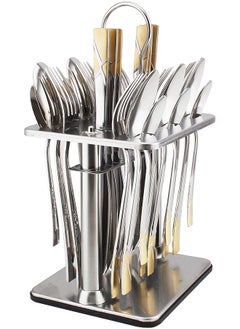 Berger 24 Piece Silverware Flatware Cutlery Set with Square Stand, Stainless Steel Includes 6 Knife, Fork, Tea Spoon, Dinner Mirror Polished, Dishwasher Safe  - Image 1