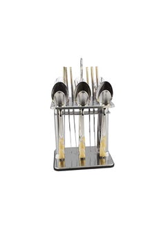 Berger 24 Piece Silverware Flatware Cutlery Set with Square Stand, Stainless Steel Includes 6 Knife, Fork, Tea Spoon, Dinner Mirror Polished, Dishwasher Safe  - Image 2