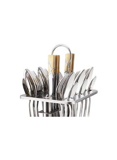 Berger 24 Piece Silverware Flatware Cutlery Set with Square Stand, Stainless Steel Includes 6 Knife, Fork, Tea Spoon, Dinner Mirror Polished, Dishwasher Safe  - Image 4