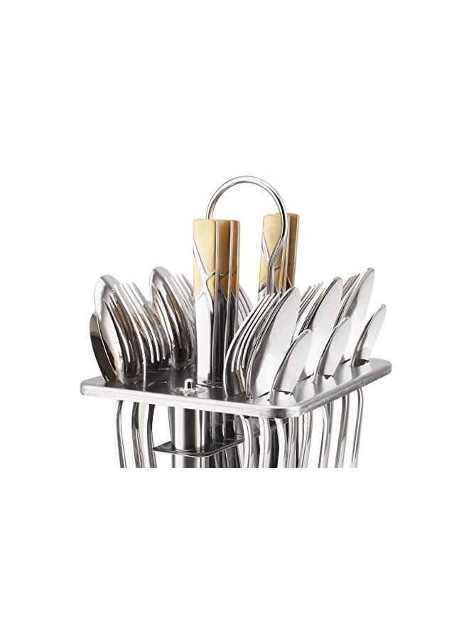 Berger 24 Piece Silverware Flatware Cutlery Set with Square Stand, Stainless Steel Includes 6 Knife, Fork, Tea Spoon, Dinner Mirror Polished, Dishwasher Safe - Image 4