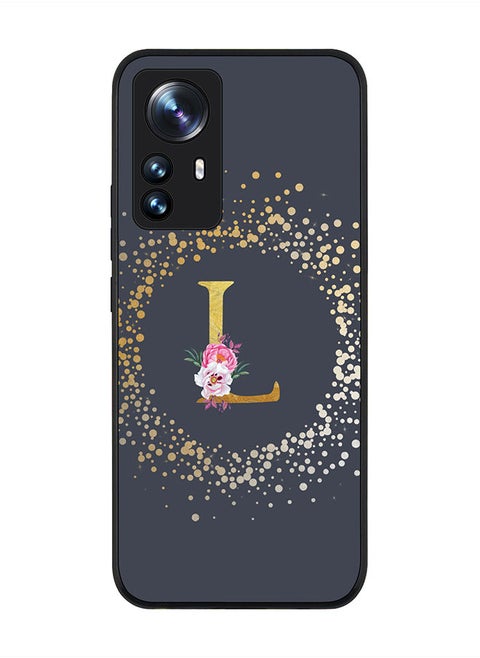 Rugged Black edge case for Xiaomi 12 Lite Slim fit Soft Case Flexible Rubber Edges TPU Gel Thin Cover - Custom Monogram Initial Letter Floral Pattern Alphabet - L (Grey)
