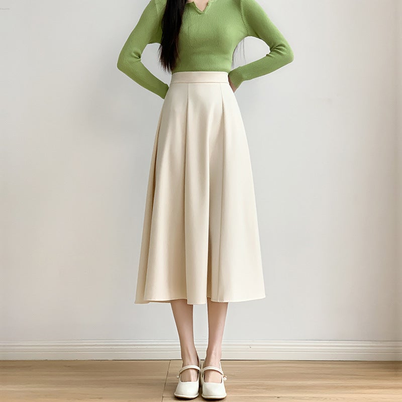 Professional Simple Black Suit Skirt for Women with High Waist, Slim and Drapedy Work Clothing Mid-Length A-Line Skirt, Skirt with Large Hem - Image 1