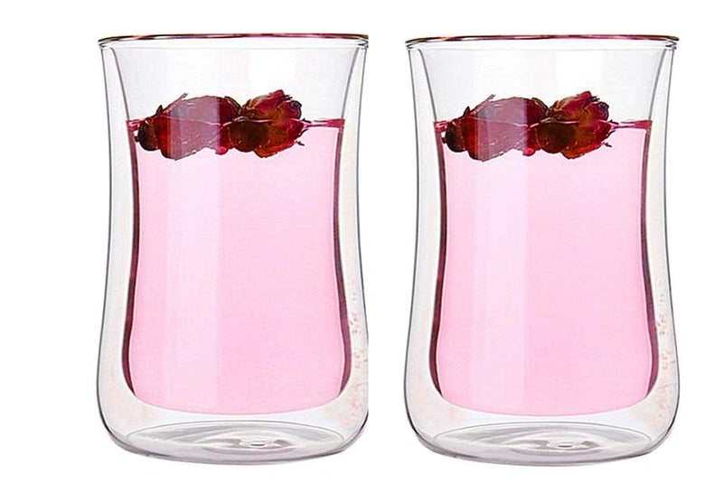 P-Plus International Double Walled Turkish Coffee Tea Glasses, Espresso Cappuccino Cups Latte Mugs, Insulated Borosilicate Glass (P17-300ml-Pack 2) - Image 1