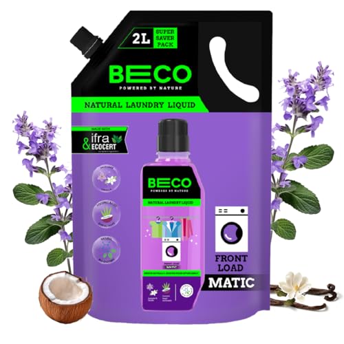 Beco Natural Liquid Detergent Front Load - 2L Refill Pack | Tough Stain Removal | Lavender & Vanilla Freshness | Retains Brightness & Shine | Chemical Free | Front Load Washing Machine Liquid - Image 1