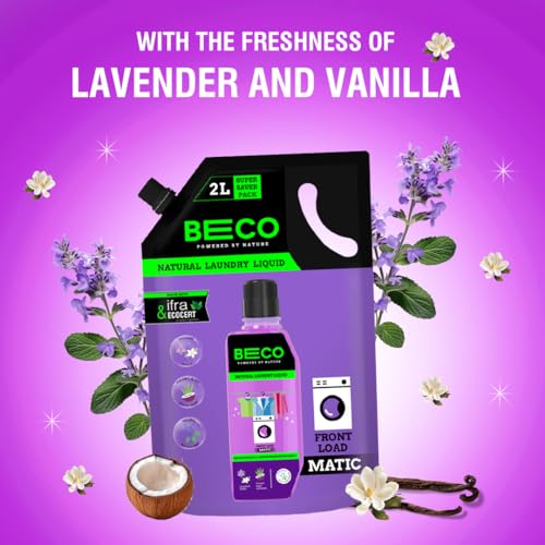 Beco Natural Liquid Detergent Front Load - 2L Refill Pack | Tough Stain Removal | Lavender & Vanilla Freshness | Retains Brightness & Shine | Chemical Free | Front Load Washing Machine Liquid - Image 3