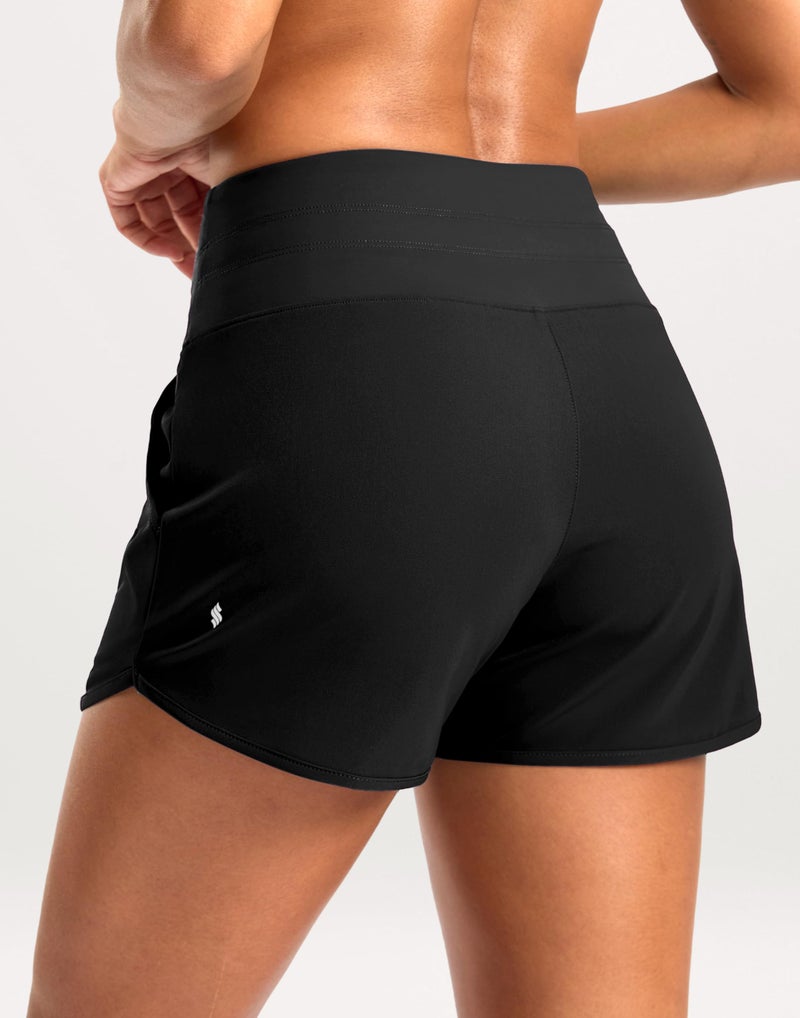 Soothfeel Women's Athletic Running Shorts with Zipper Pockets 3" High Waisted Workout Active Gym Shorts for Women with Liner Black Medium - Image 2