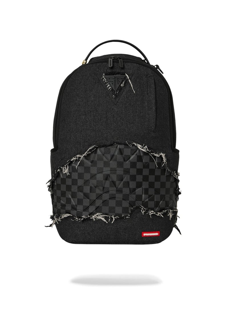 SPRAYGROUND BLACK DENIM TEAR SHARK DLXSV BACKPACK - Image 1