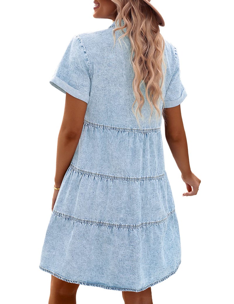 GRAPENT Business Casual Dress for Women Womens Dresses Casual Dresses with Sleeves Cotton Dress for Women Casual Women Denim Shirt Dress Plus Size Summer Dress for Women Color Roadknight Blue Size XXL - Image 2