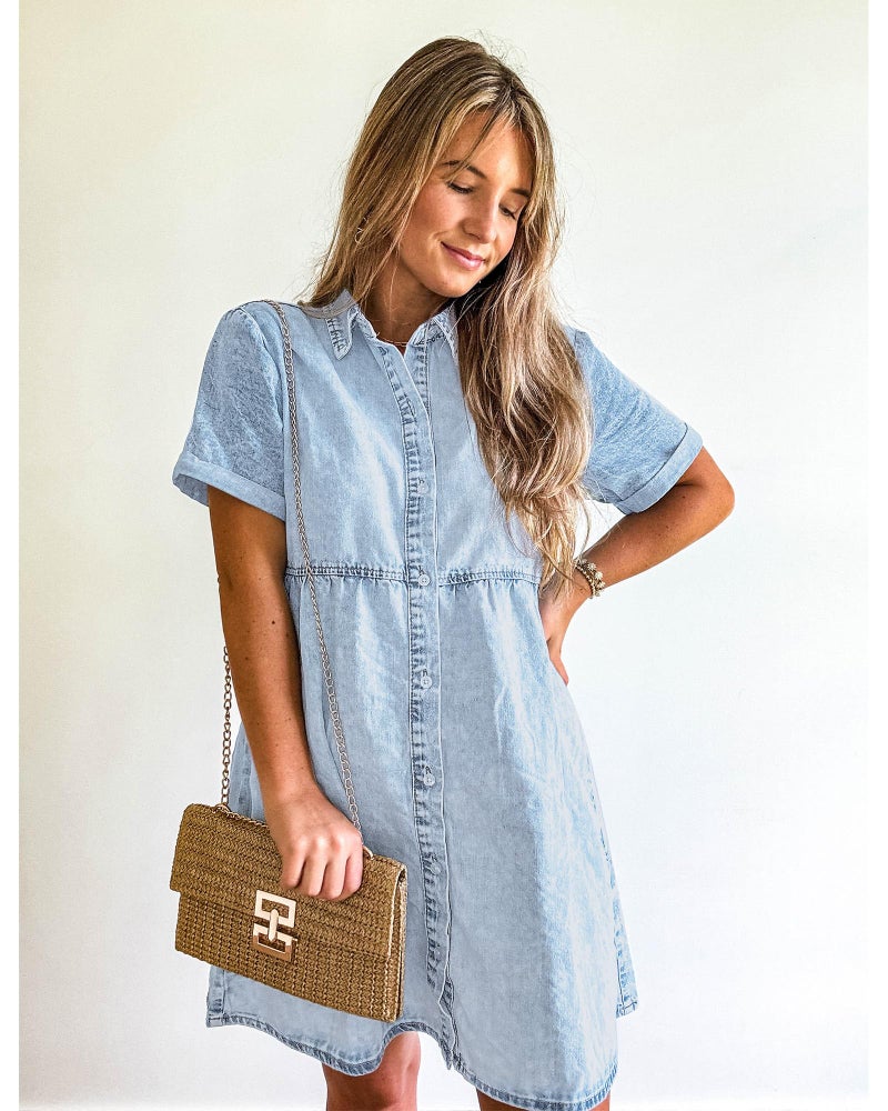 GRAPENT Business Casual Dress for Women Womens Dresses Casual Dresses with Sleeves Cotton Dress for Women Casual Women Denim Shirt Dress Plus Size Summer Dress for Women Color Roadknight Blue Size XXL - Image 5
