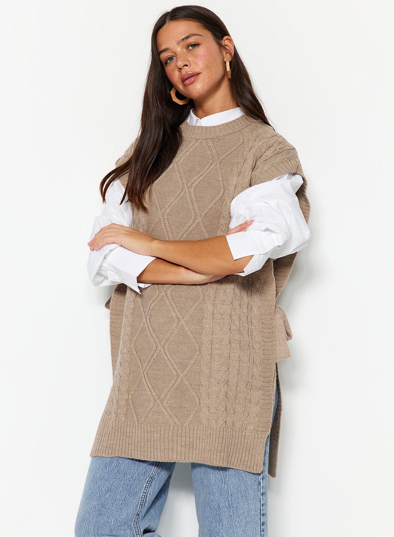 trendyol Stone Braided Knitwear Sweater with Tie Waist TCTAW22UV0018 - Image 1
