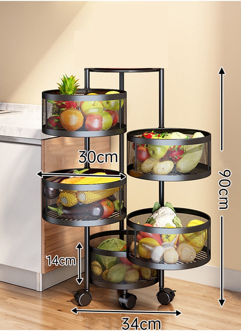 CityRiya-Long - Kitchen Storage Shelves Rack Rotating Storage Basket Shelf for Fruit Vegetable Rolling Cart Shelves with Wheels Household Storage Organizer for Kitchen Bathroom Living Room - Image 1