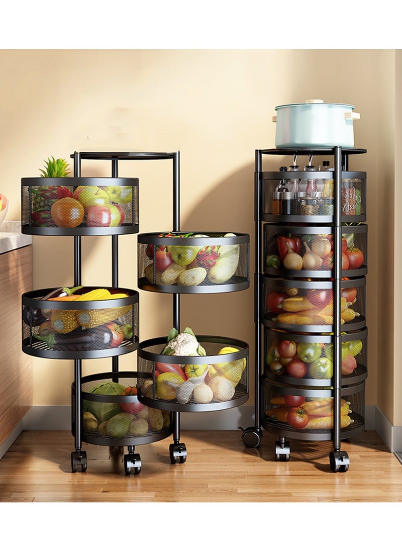 CityRiya-Long - Kitchen Storage Shelves Rack Rotating Storage Basket Shelf for Fruit Vegetable Rolling Cart Shelves with Wheels Household Storage Organizer for Kitchen Bathroom Living Room - Image 1