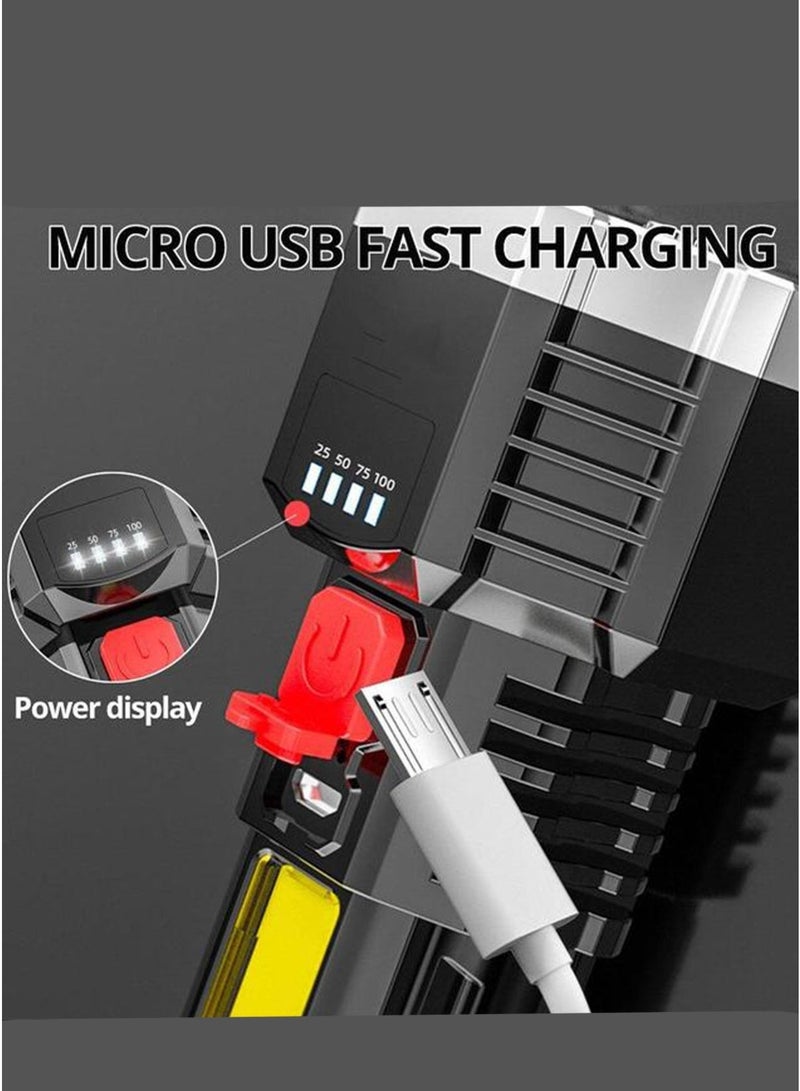 Rechargeable LED Flashlight with COB Side Light, Super Bright Battery Powerd Waterproof Handheld Flashlights - Image 2