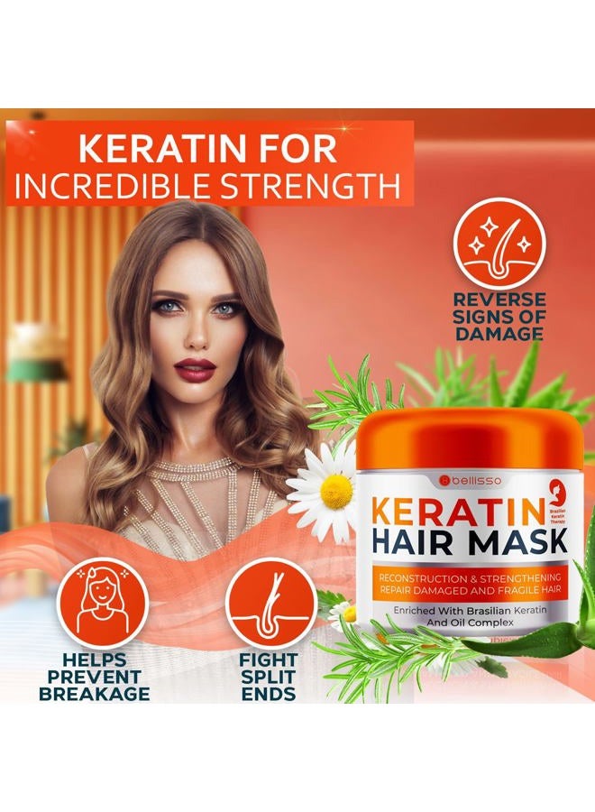 BELLISSO Keratin Hair Mask - Sulfate Free Hydrating Deep Conditioner Treatment for Dry, Damaged and Split Ends - Moisture for Frizzy and Curly Hair - For Women and Men - Moisturizer Care to Repair Damage - Image 2