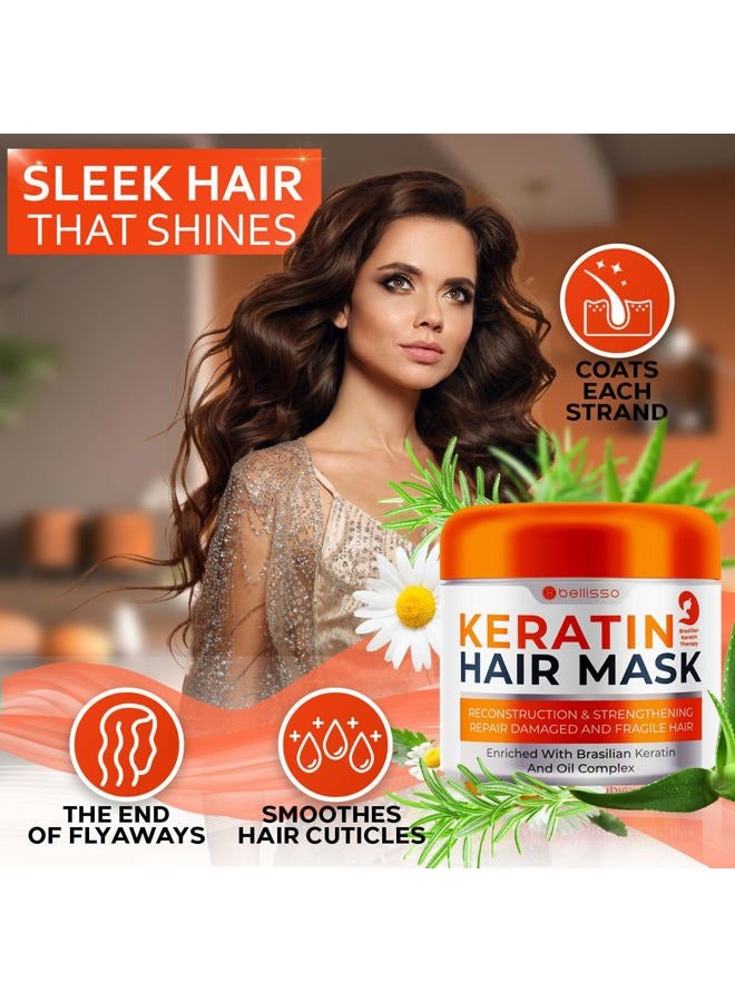 BELLISSO Keratin Hair Mask - Sulfate Free Hydrating Deep Conditioner Treatment for Dry, Damaged and Split Ends - Moisture for Frizzy and Curly Hair - For Women and Men - Moisturizer Care to Repair Damage - Image 4
