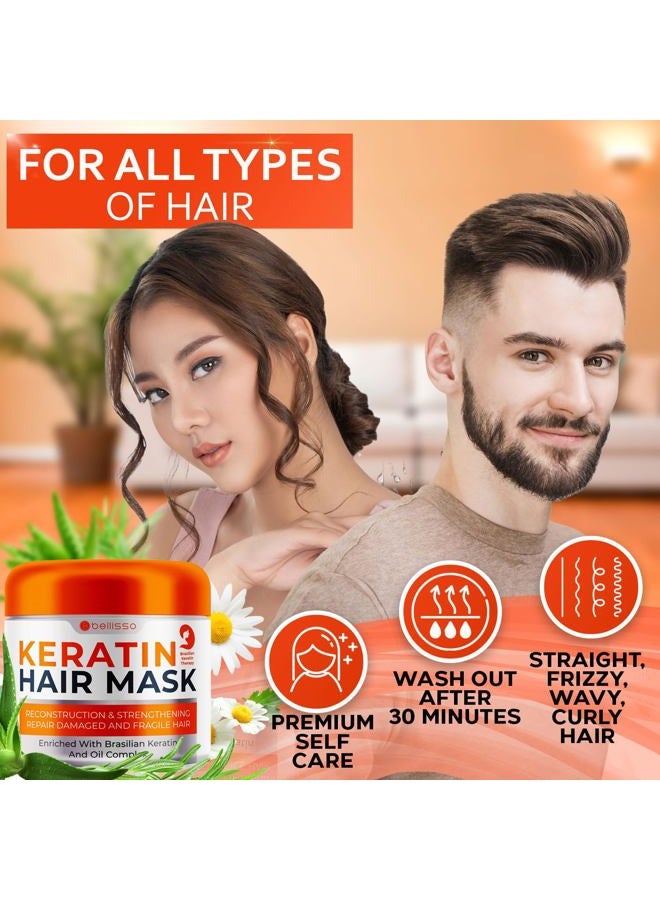 BELLISSO Keratin Hair Mask - Sulfate Free Hydrating Deep Conditioner Treatment for Dry, Damaged and Split Ends - Moisture for Frizzy and Curly Hair - For Women and Men - Moisturizer Care to Repair Damage - Image 5