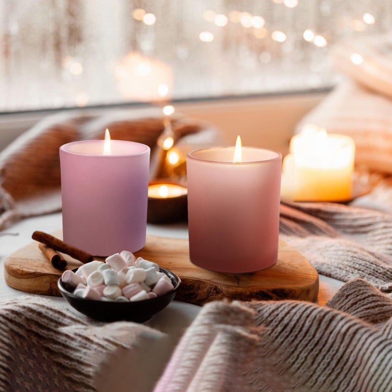 SHOWIN 10 OZ Thick Candle Jars for Making Candles 15 Pcs, Empty Jars with Wood Lids for Candle Making, Sample Container, Frosted Pink - Image 4