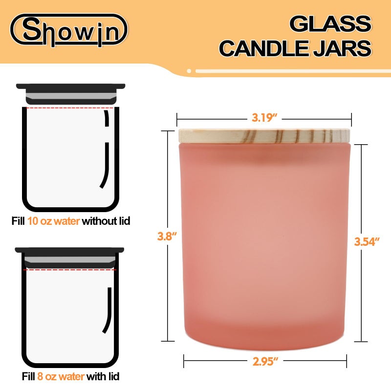SHOWIN 10 OZ Thick Candle Jars for Making Candles 15 Pcs, Empty Jars with Wood Lids for Candle Making, Sample Container, Frosted Pink - Image 3