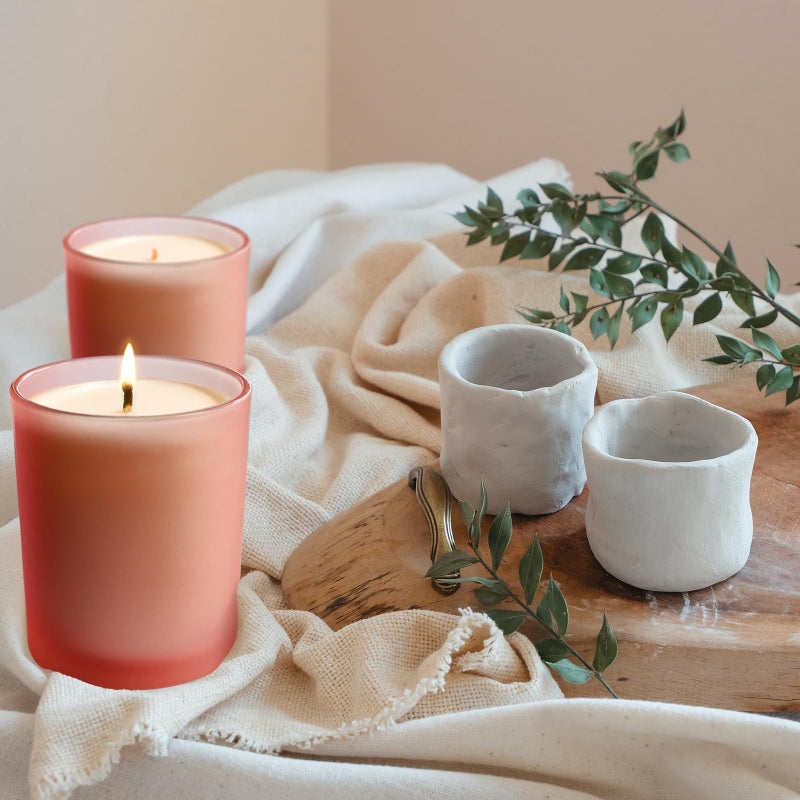SHOWIN 10 OZ Thick Candle Jars for Making Candles 15 Pcs, Empty Jars with Wood Lids for Candle Making, Sample Container, Frosted Pink - Image 5