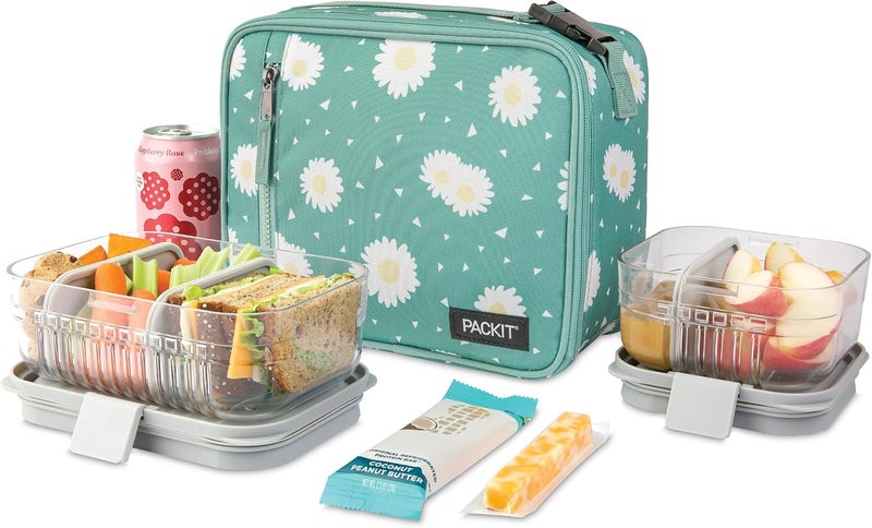 Pac-Kit ® Freezable Classic Lunch Box, Daisy Sage, Built with EcoFreeze® Technology, Collapsible, Reusable, Zip Closure With Zip Front Pocket and Buckle Handle, Designed for Fresh Lunch On the Go - Image 5