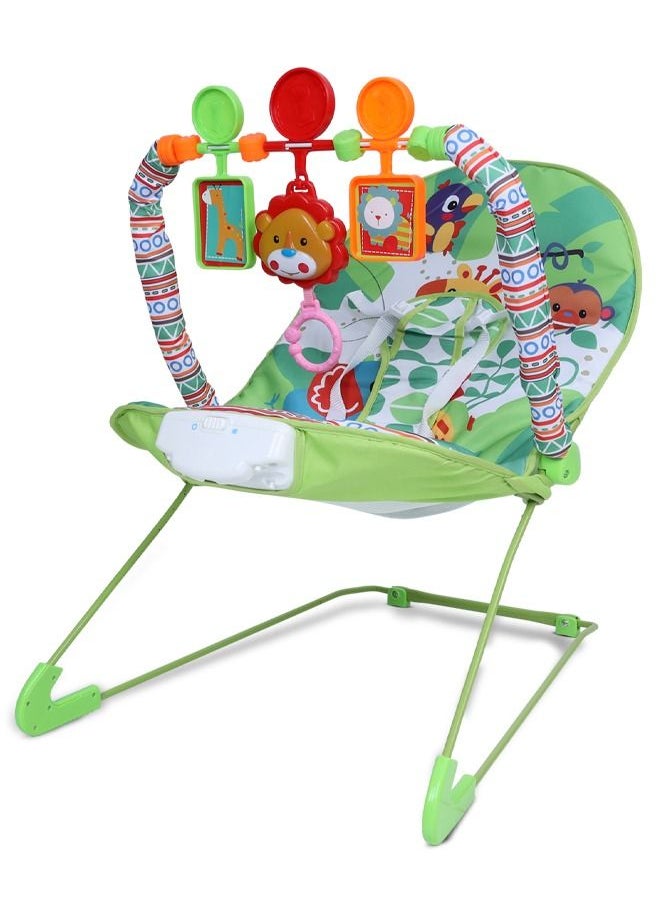 BAYBEE - Portable Baby Bouncer Rocker Chair With Soothing Vibrations Music Multiposition Recline 3 Point Safety Belt Removable Baby Toys Baby Rocker Bouncer For 0 To 2 Years Boys Girls Green - Image 1