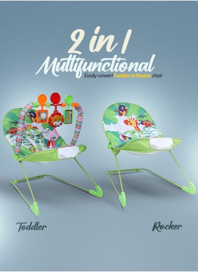 BAYBEE - Portable Baby Bouncer Rocker Chair With Soothing Vibrations Music Multiposition Recline 3 Point Safety Belt Removable Baby Toys Baby Rocker Bouncer For 0 To 2 Years Boys Girls Green - Image 1