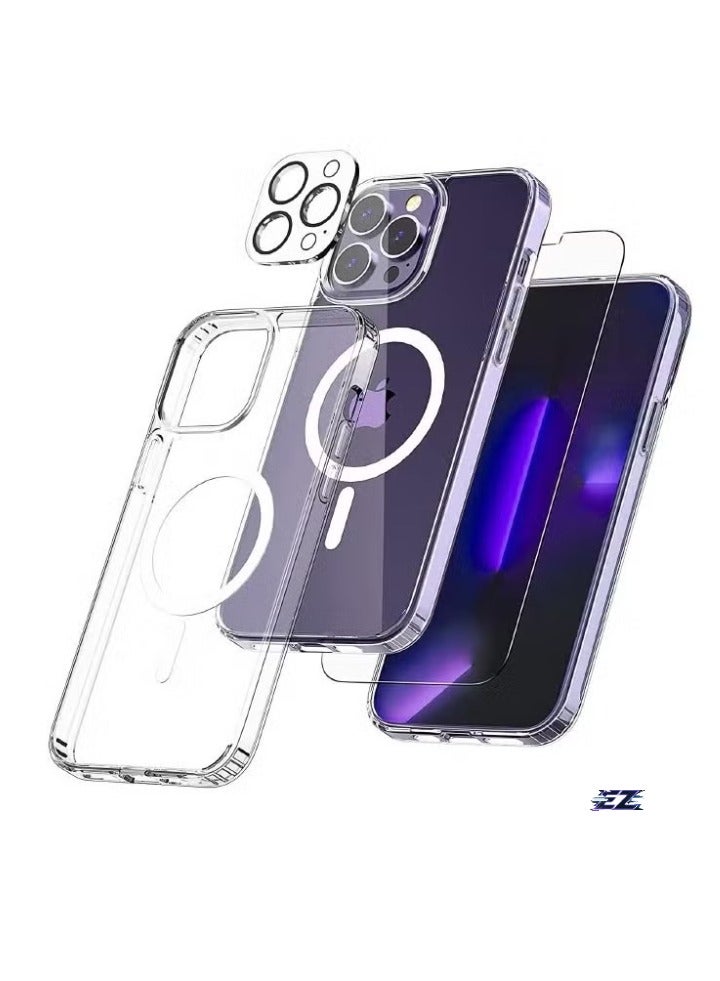 ELTRAZONE iPhone 15 Pro Max Magsafe Case Cover with 9H Tempered Glass + Camera Lens Protector – Ultra Thin Scratch Resistant Drop Anti-Yellowing Magnetic Back Cover for iPhone 15 Pro Max 2023 - Image 1