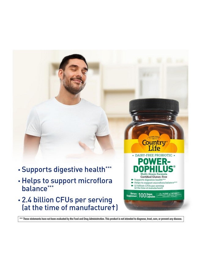 Country Life باور-دوفيلوس من كانتري لايف بروبيوتيك متعدد السلالات خالي من الألبان 12 مليار وحدة تشكيل مستعمرات، 100 كبسولة نباتية، معتمدة خالية من الجلوتين، معتمدة نباتية - Image 3
