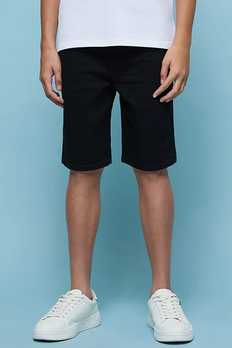 R&B Solid Denim Shorts with Drawstring Waist