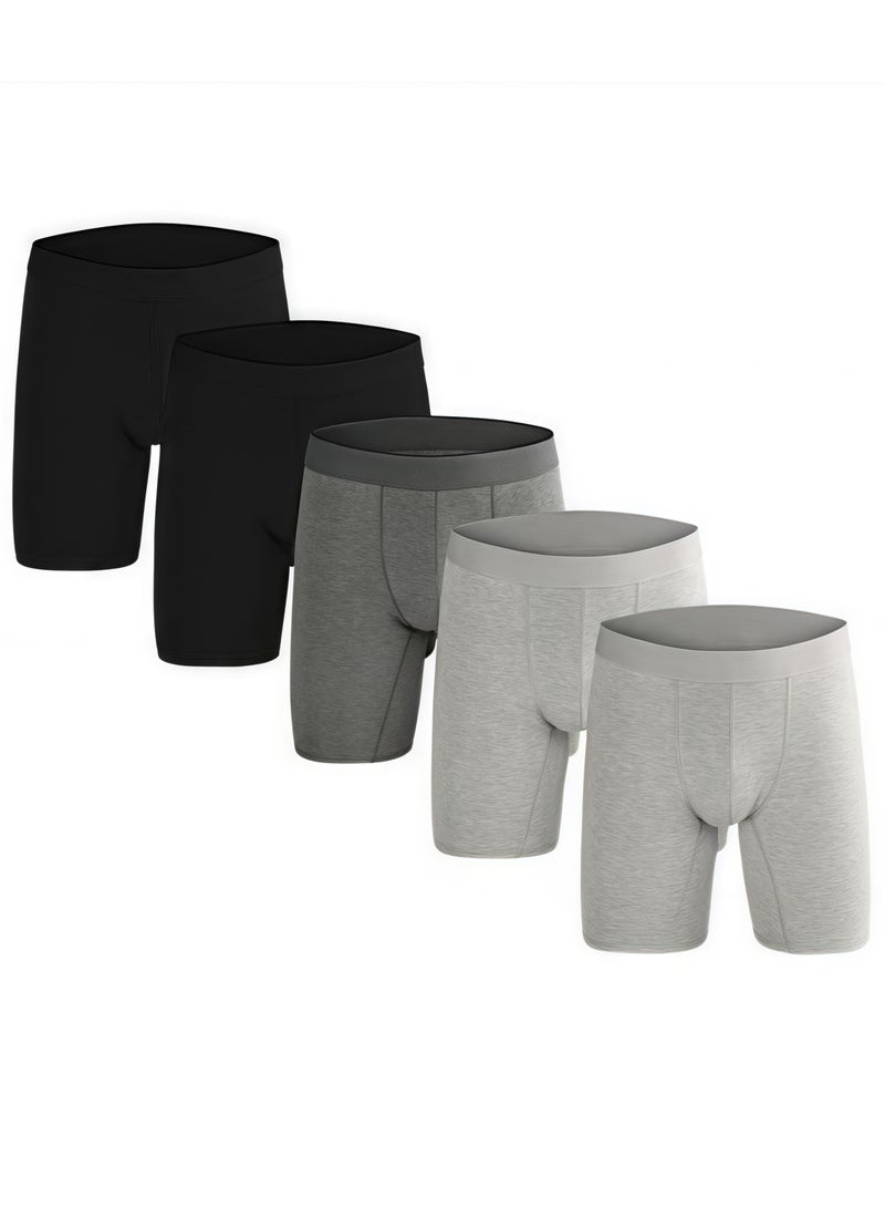 WEIJIANGJUN Men's 5-Pack Boxer Briefs - Mid-Rise, Anti-Chafing Stretch Cotton, Breathable Athletic Underwear in Assorted Colors (Black/Gray/Light Grey) - Available in L  - Image 1