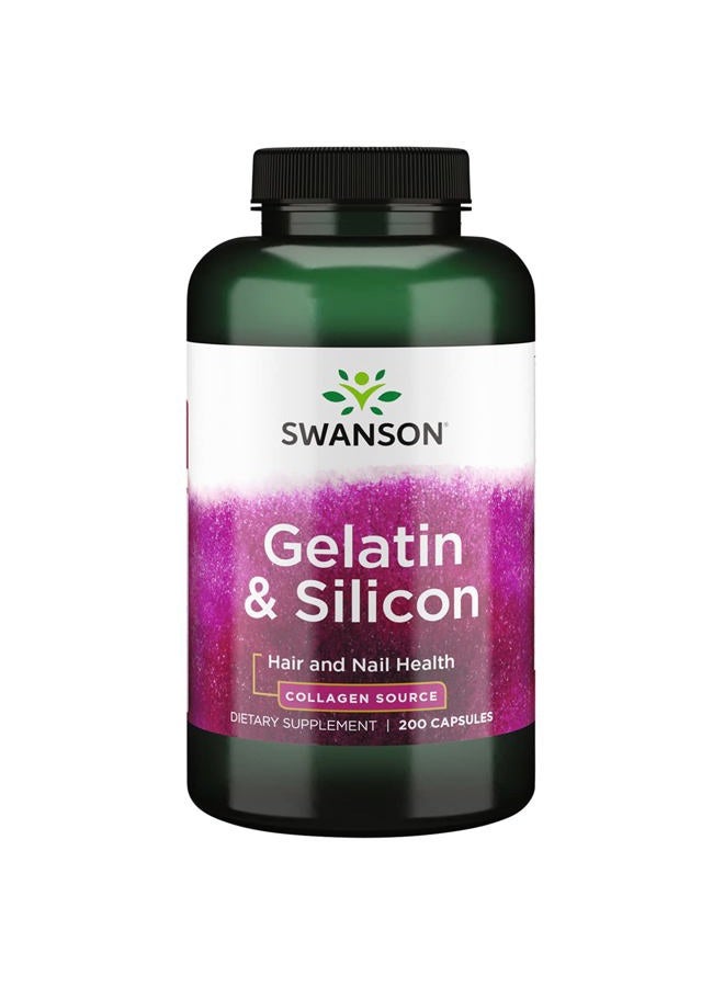 SWANSON Gelatin and Silicon - Collagen Proteins Supporting Healthy Hair and Nails - Helps Deliver Vital Minerals for Strong Nails and Thick Hair - 20mg Silicon and 1.08 Grams Gelatin - (200 Capsules) - Image 1
