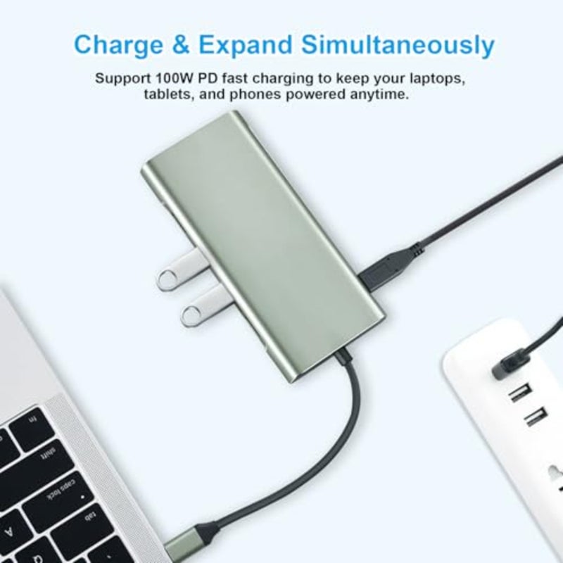 USB C Hub 11-in-1 Docking Station, Type-C Multiport Adapter with 4K HDMI, VGA, 100W PD, USB 3.0, RJ45 Ethernet, SD/TF Card Reader, AUX, Compatible with MacBook Pro/Air, Chromebook, Laptops - Image 5